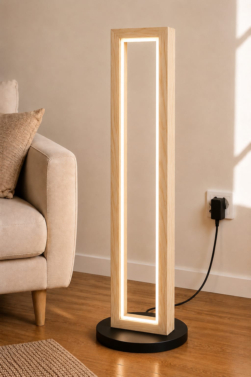 Handcrafted Modern Wooden LED Floor Lamp | Minimalist Standing Corner Lamp | Warm White Ambient Light | 3 Colors Available