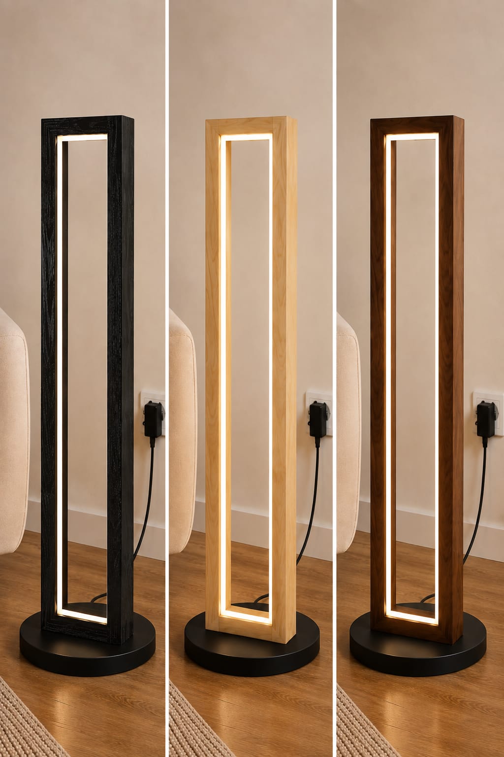 Handcrafted Modern Wooden LED Floor Lamp | Minimalist Standing Corner Lamp | Warm White Ambient Light | 3 Colors Available